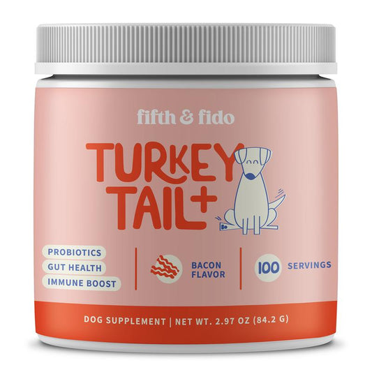 Fifth & Fido Turkey Tail+ - Dog Food Topper with Probiotics for Lipomas, Immune Support & Gut Health - 100 Servings - Bacon Flavor - Natural Allergy Relief - Supplements Pawvara