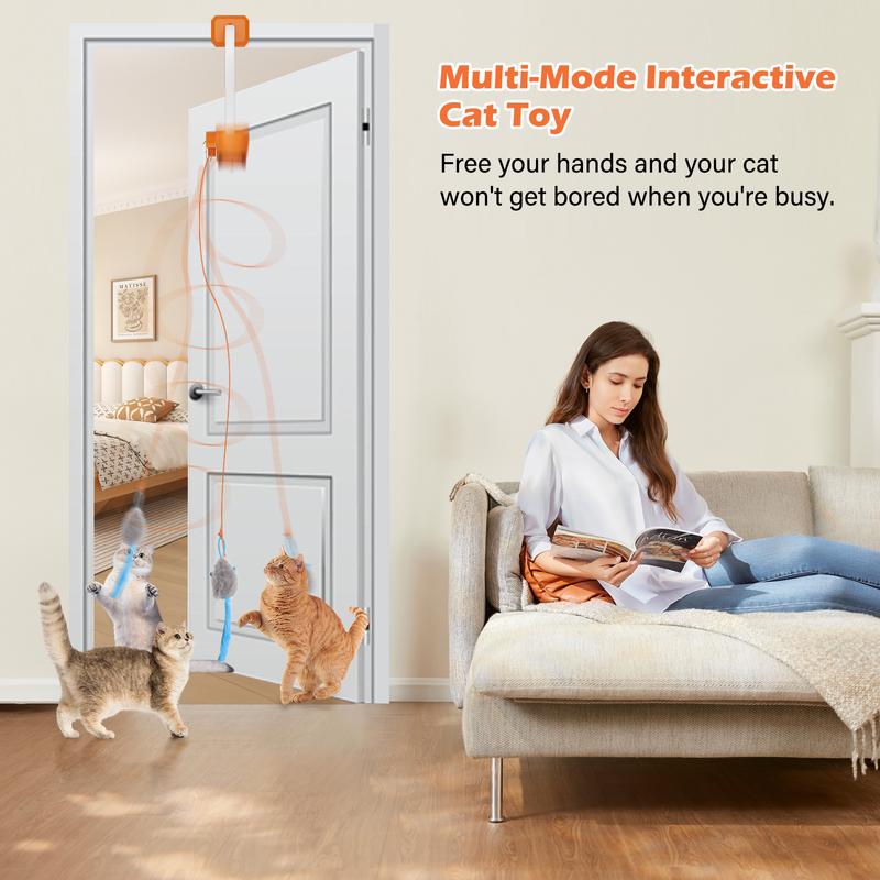 HappyCode Electric cat teaser, Rechargeable Interactive Pets Toy , Upgraded Dual Mode, Irregular Rocking & 360° Spinning with Remote, Door Clip Design, Stimulates Mind & Body, Motion Activated, cat toys, cat stuff Pawvara
