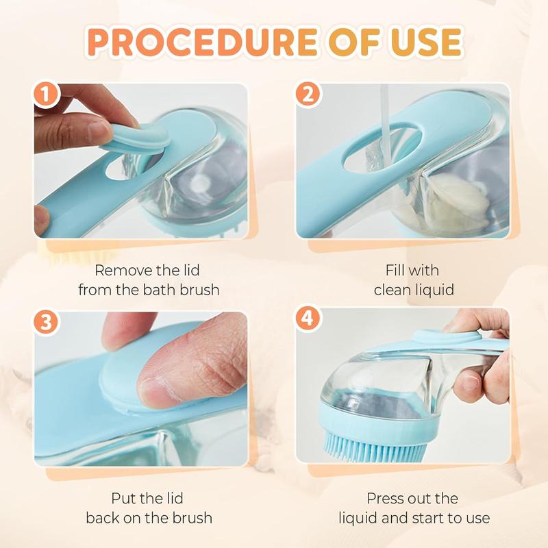 Pet Bath Brush 2 in 1 Dog Bath Brush with Built-in Shampoo Dispenser Multi-functional Dog Bath Brush for Long & Short Haired Dogs Cats Shower Pawvara