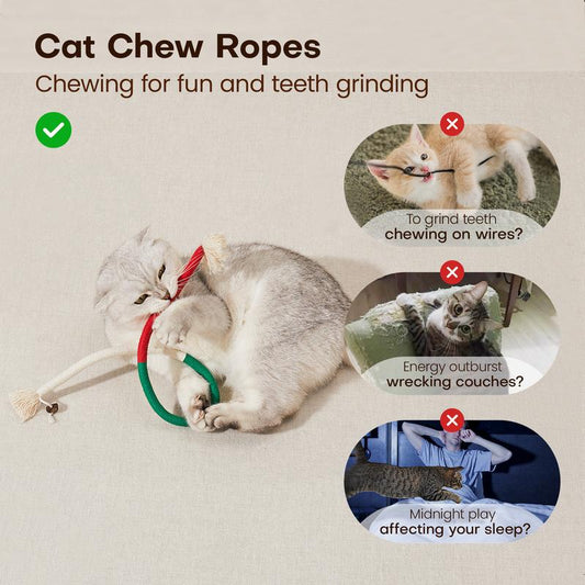 Potaroma Cat Toys Chew Ropes 3Pcs, Safe Teeth Cleaning Toy for Indoor Kittens, Interactive Kitty Toys Pawvara