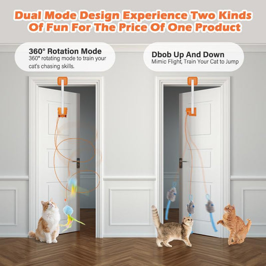 HappyCode Electric cat teaser, Rechargeable Interactive Pets Toy , Upgraded Dual Mode, Irregular Rocking & 360° Spinning with Remote, Door Clip Design, Stimulates Mind & Body, Motion Activated, cat toys, cat stuff Pawvara