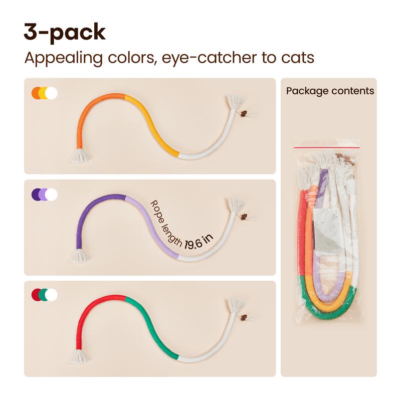 Potaroma Cat Toys Chew Ropes 3Pcs, Safe Teeth Cleaning Toy for Indoor Kittens, Interactive Kitty Toys Pawvara