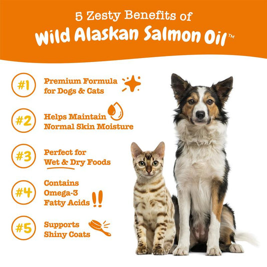 Zesty Paws Wild Alaskan Salmon Oil with EPA & DHA, Omega-3 Fish Oil for Dogs & Cats, Healthy Skin & Coat Pawvara