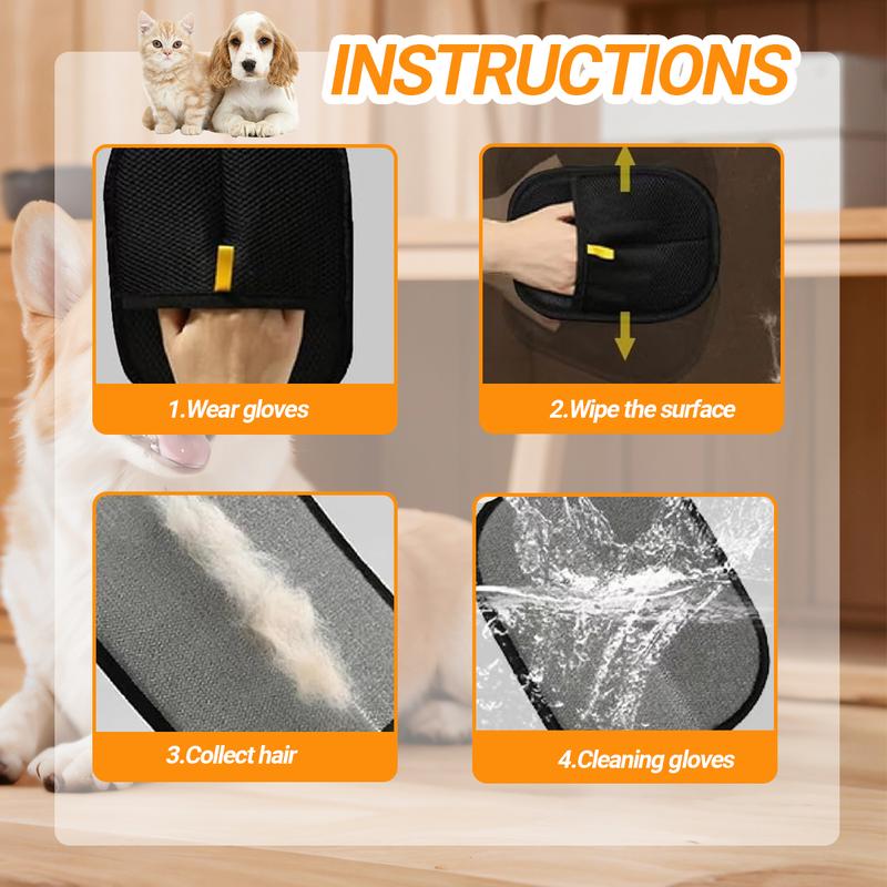 YOMI Pet hair remover Electrostatic gloves Two-way brush sticky hair remover Cat hair dog hair glover Grooming Removal Cleaning Pawvara