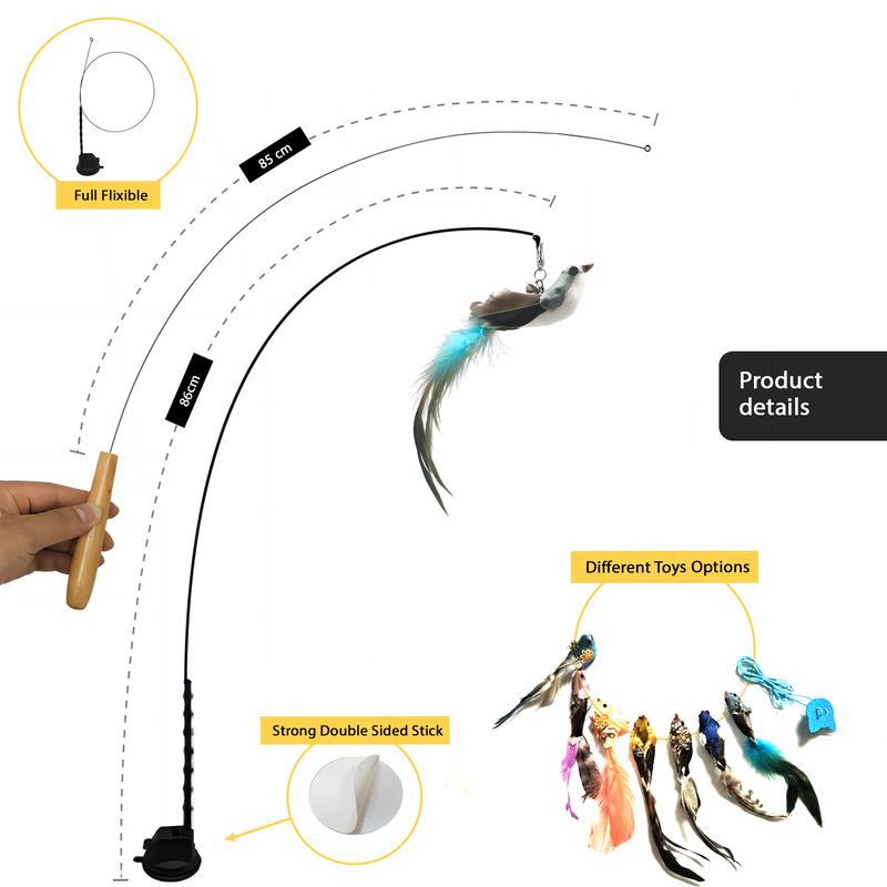 Cat Toy Wand Auto Interactive Toys for Indoor Cat 10 in 1 Hands-Free Natural Bird Feather Ball Toys, Suction Cup Pet Dancing Playing Toy Pawvara