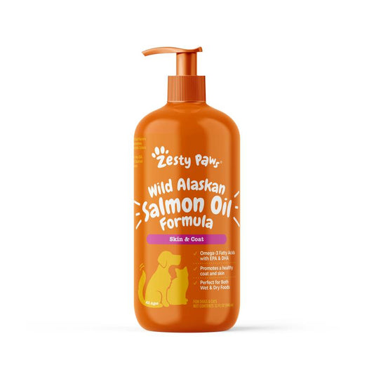 Zesty Paws Wild Alaskan Salmon Oil with EPA & DHA, Omega-3 Fish Oil for Dogs & Cats, Healthy Skin & Coat Pawvara