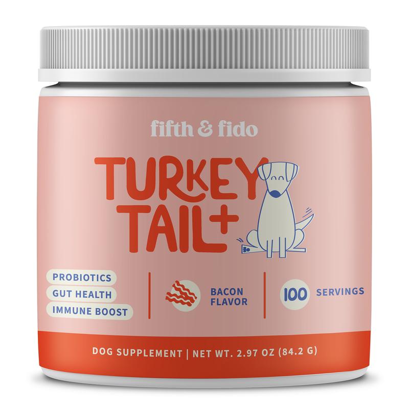 Fifth & Fido Turkey Tail+ - Dog Food Topper with Probiotics for Lipomas, Immune Support & Gut Health - 100 Servings - Bacon Flavor - Natural Allergy Relief - Supplements Pawvara