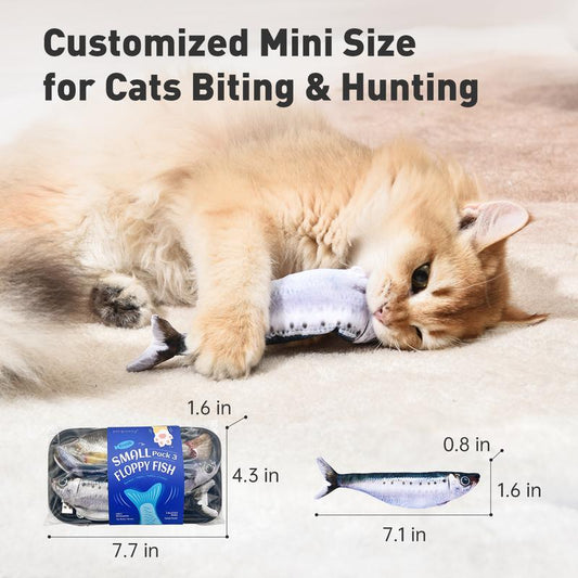 dealsforyouday, Petgravity Bitesized Realistic Flopping Fish Cat Toys, 3 Pack, Interactive Cat toys for All Breeds, Tap-Activated 3 Flapping Mode, Sardine/Saury/Yellow Croaker, 7.1 Inches, with Catnip, Rechargeable, Motion Sensor Interaction Pawvara