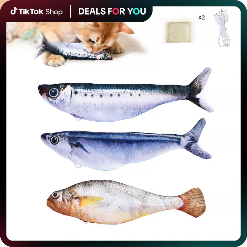 dealsforyouday, Petgravity Bitesized Realistic Flopping Fish Cat Toys, 3 Pack, Interactive Cat toys for All Breeds, Tap-Activated 3 Flapping Mode, Sardine/Saury/Yellow Croaker, 7.1 Inches, with Catnip, Rechargeable, Motion Sensor Interaction Pawvara