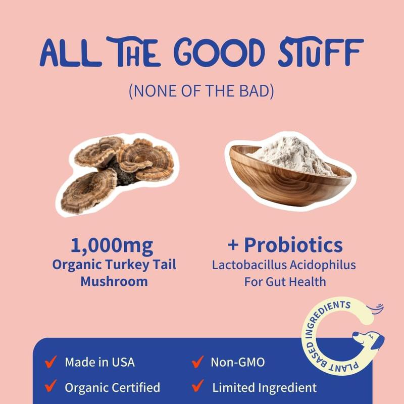 Fifth & Fido Turkey Tail+ - Dog Food Topper with Probiotics for Lipomas, Immune Support & Gut Health - 100 Servings - Bacon Flavor - Natural Allergy Relief - Supplements Pawvara