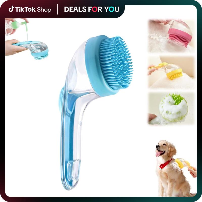 Pet Bath Brush 2 in 1 Dog Bath Brush with Built-in Shampoo Dispenser Multi-functional Dog Bath Brush for Long & Short Haired Dogs Cats Shower Pawvara