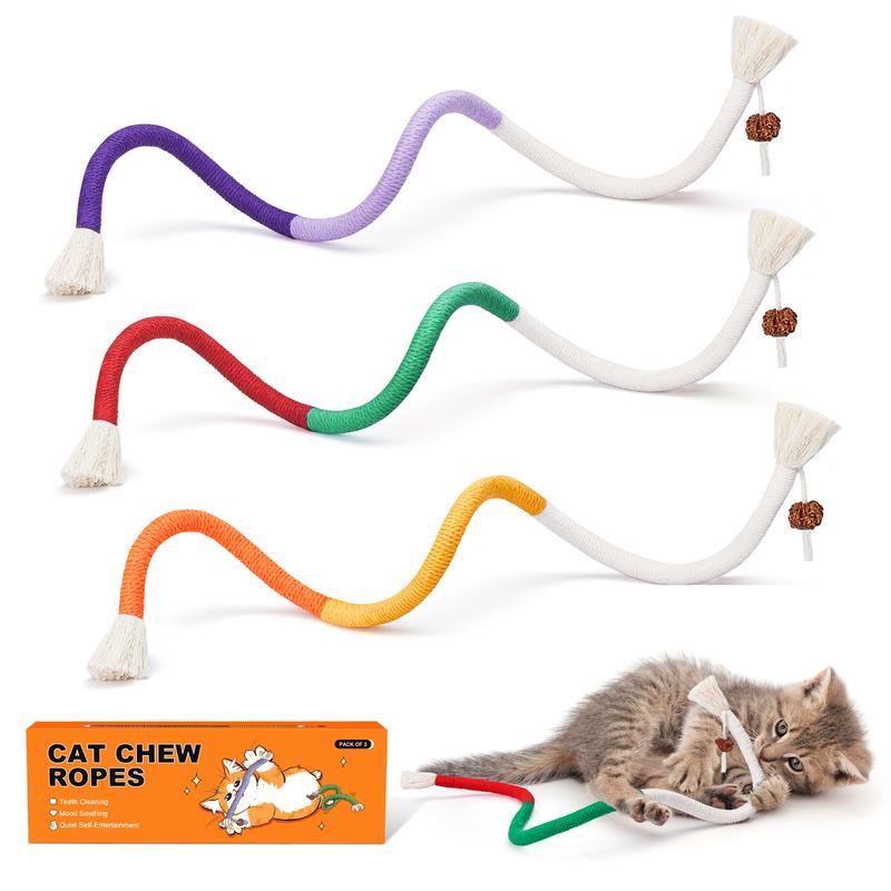 Potaroma Cat Toys Chew Ropes 3Pcs, Safe Teeth Cleaning Toy for Indoor Kittens, Interactive Kitty Toys Pawvara