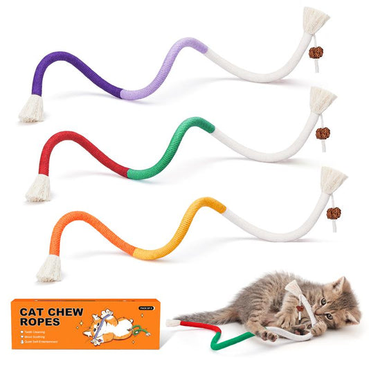 Potaroma Cat Toys Chew Ropes 3Pcs, Safe Teeth Cleaning Toy for Indoor Kittens, Interactive Kitty Toys Pawvara