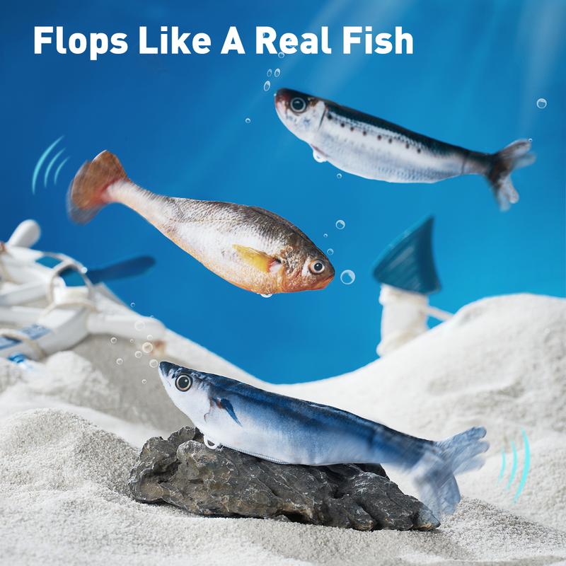 dealsforyouday, Petgravity Bitesized Realistic Flopping Fish Cat Toys, 3 Pack, Interactive Cat toys for All Breeds, Tap-Activated 3 Flapping Mode, Sardine/Saury/Yellow Croaker, 7.1 Inches, with Catnip, Rechargeable, Motion Sensor Interaction Pawvara