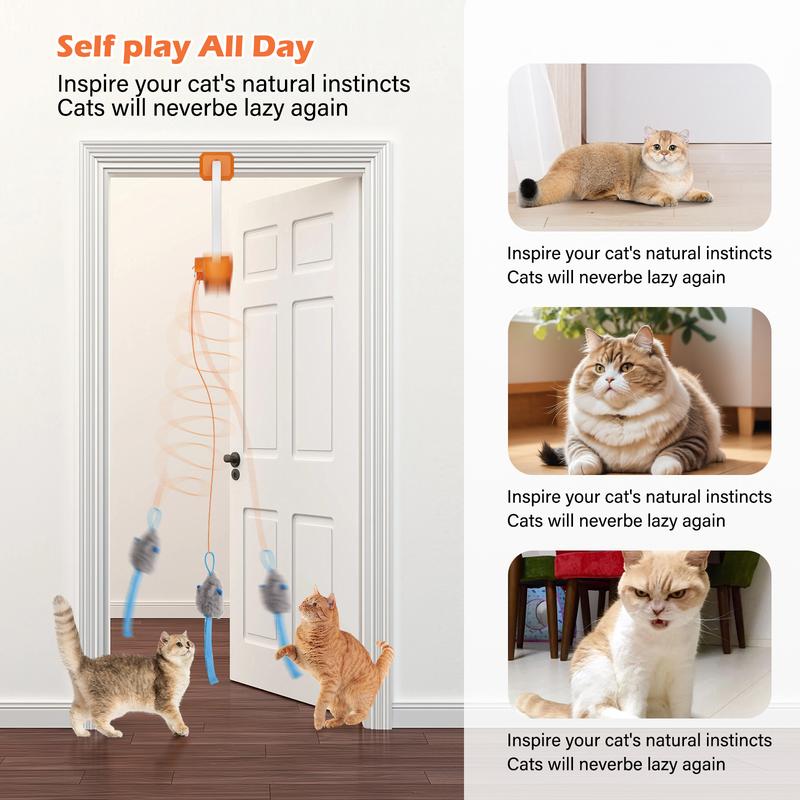 HappyCode Electric cat teaser, Rechargeable Interactive Pets Toy , Upgraded Dual Mode, Irregular Rocking & 360° Spinning with Remote, Door Clip Design, Stimulates Mind & Body, Motion Activated, cat toys, cat stuff Pawvara